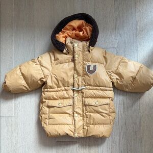 Mini Rodini yellow Hooded Puffer Jacket with Logo